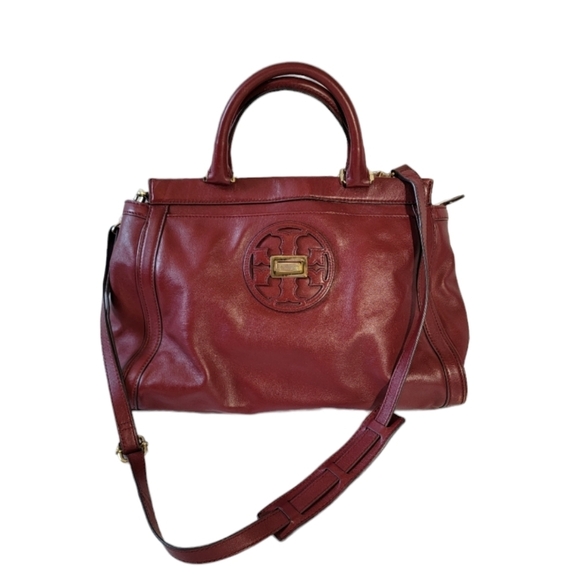 TORY BURCH Women Red Leather Slink Tote Bag Double Handle Sz Large Office Travel - Picture 12 of 12